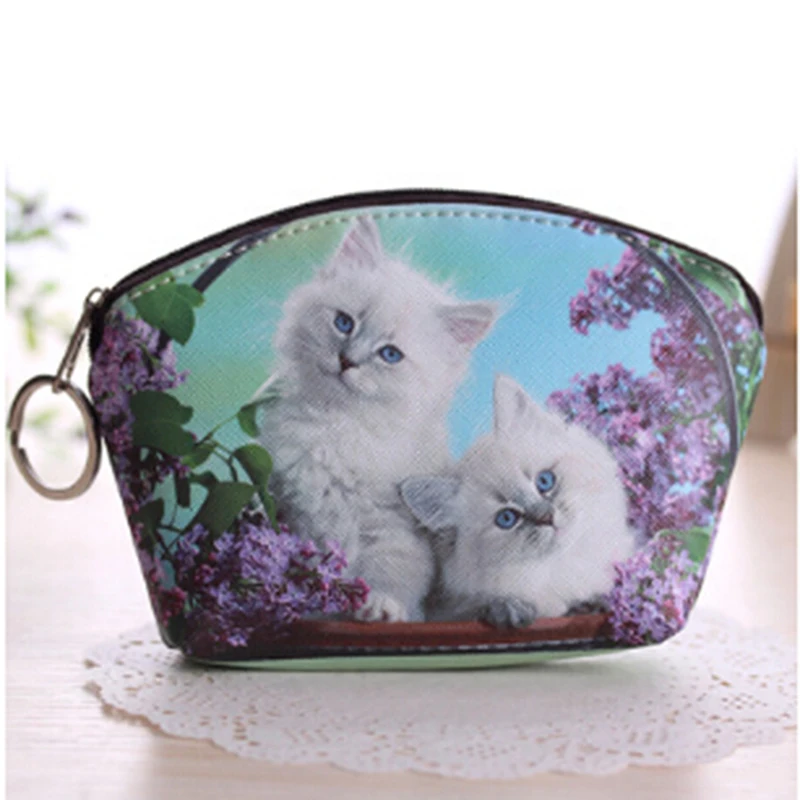 

2019 New 3D Cat Patterns PU Leather Coin Purse Printing Key Holder Carton Mini Key Organizer Color Key Wallet