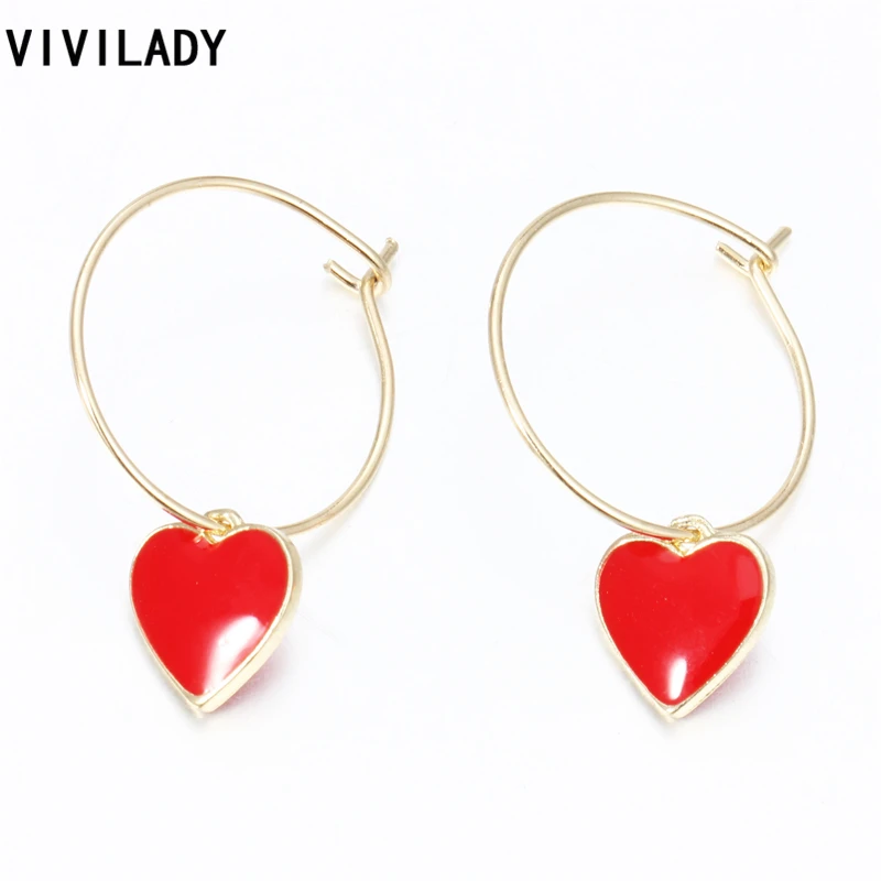 

VIVILADY Cute Heart Hoop Earrings Gold Color Round Enamel Femme Brincos Summer Jewelry Accessory Pendientes Moda Lover Gift