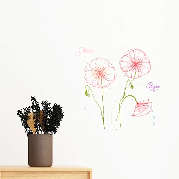 Violet Flower Plant Illustration Pattern Poppy Line Drawing Removable Wall Sticker Art Decals Mural Diy Wallpaper For Room Wall Stickers Aliexpress