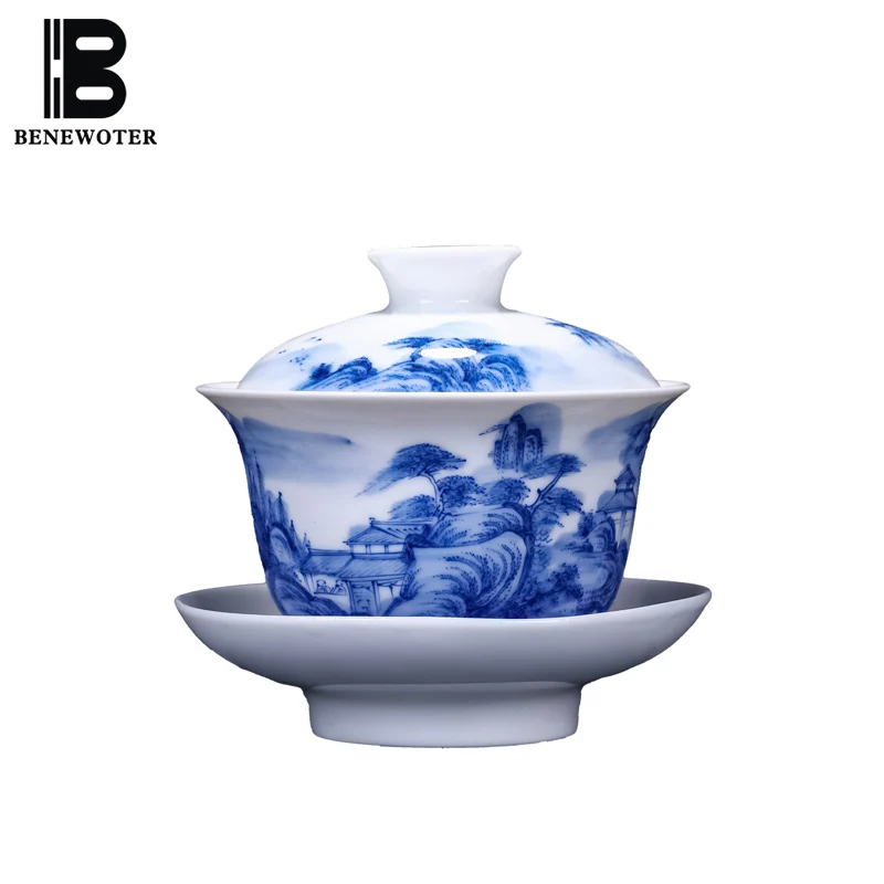 140/200 мл Цзиндэчжэнь синий и белый фарфор Gaiwan Чай ware подглазурная Чай чаша Керамика кунг-фу Чай комплект дома Чай горшок супница подарок