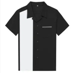 1950 s рокабилли стиль Мужская рубашка черный с белыми панелями дизайн футболки для боулинга вечерние Одежда для выпускного вечера - Цвет: ST110BW-P