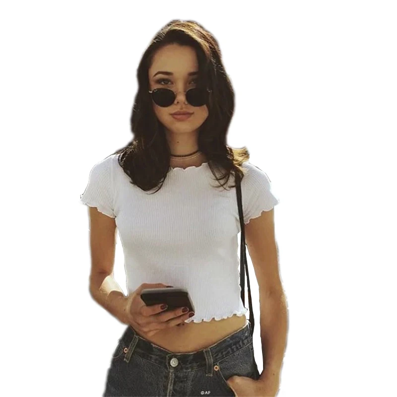 

GRNSHTS Vintage Wood ears O neck Short sleeve T-shirt New Woman Slim Fit t shirt tight tee Summer Retro Tops 5 colors
