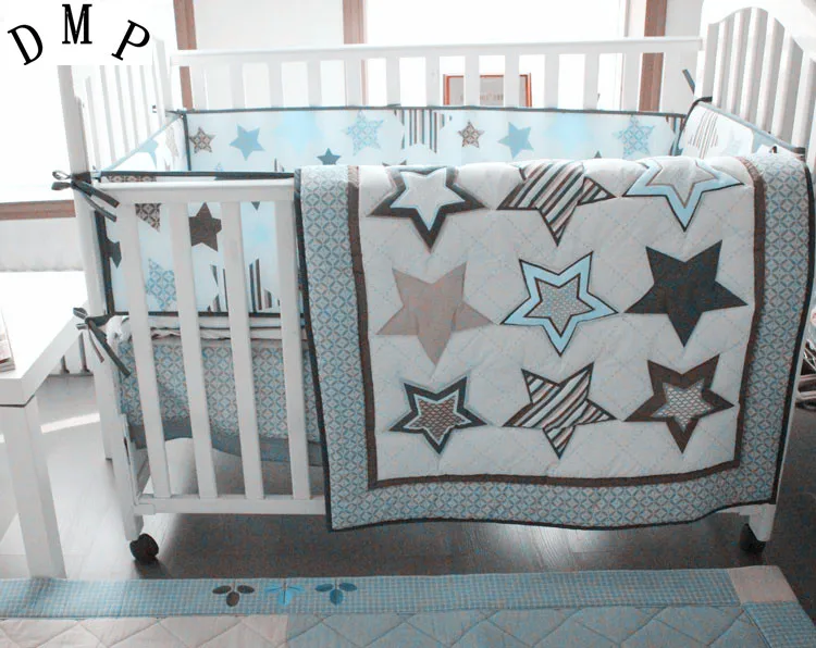 

Promotion! 4pcs Embroidery Infant baby bedding set crib bedding set for newborn ,include (bumpers+duvet+bed cover+bed skirt)