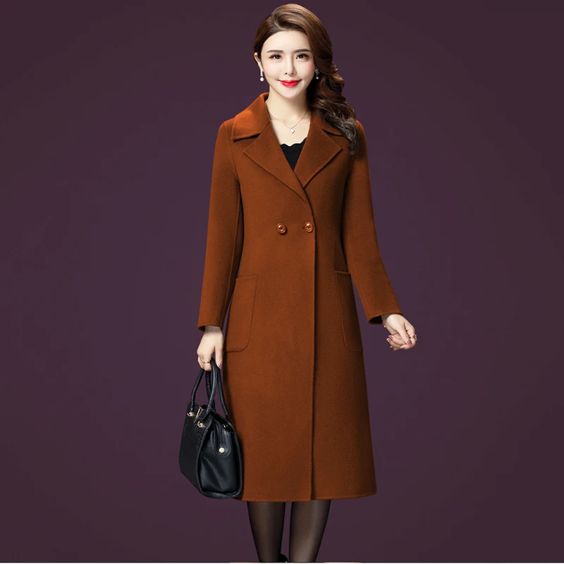 4XL Plus Size Autumn Woolen Jacket Women 2018 New Lapel Double-Breasted X-Long Outerwear Long Sleeve Slim Wool Coat Female