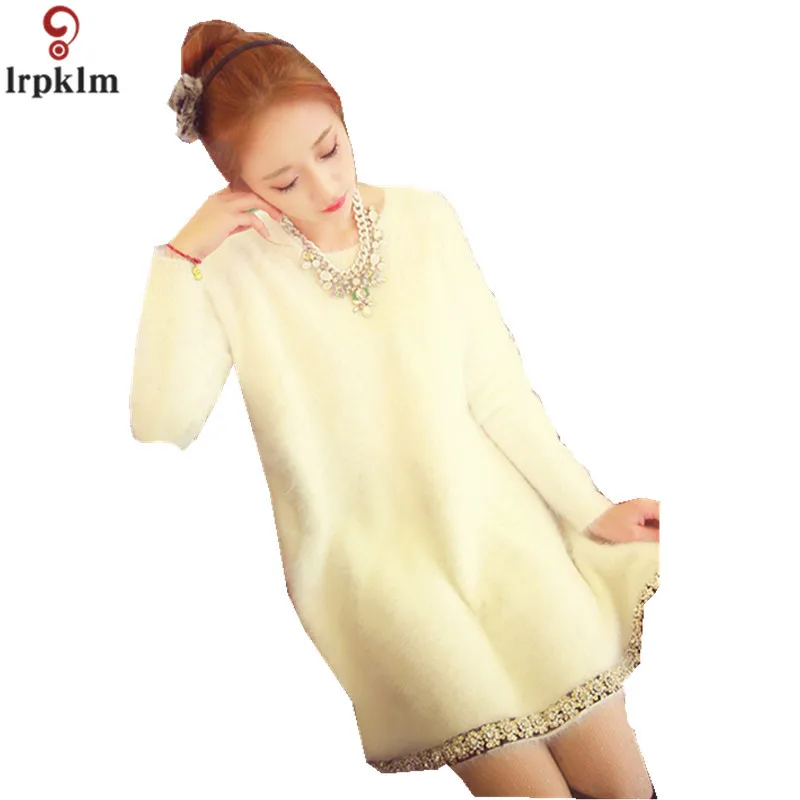 Water Velvet Sweater 2019 New Ladies Sweater Korean Version Of The Loose Long Sweater Sweet Fashion Winter  Coat Dress (2)