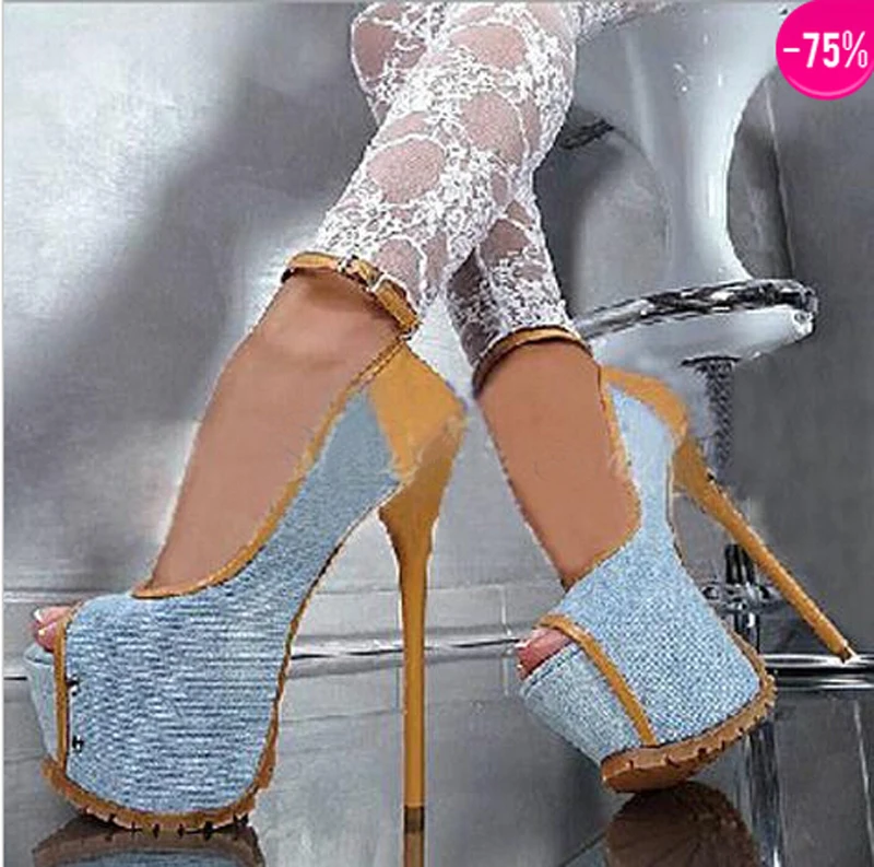 New Fashion Women Sexy Open Toe Denim 