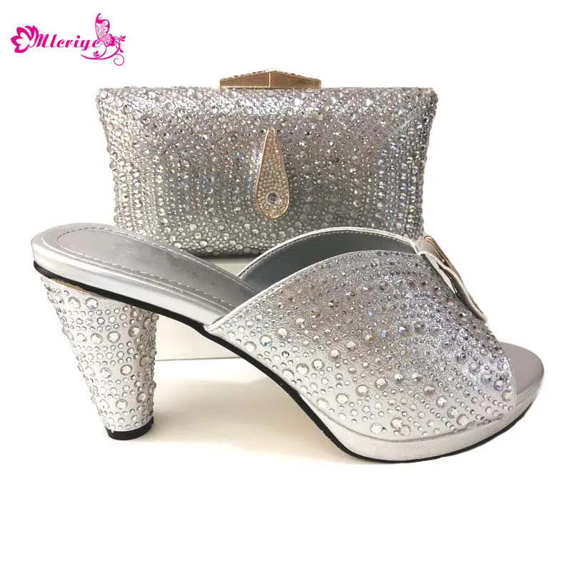 New Arrival Italian Shoes with Matching Bags Set Decorated with Rhinestone Women Italian African Party Pumps Shoes and Bag Set
