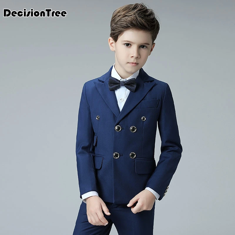 2019 new boys formal double breasted high quality blazer gentlemen's solid color lapel prom suit vest + shirt + pants for kid