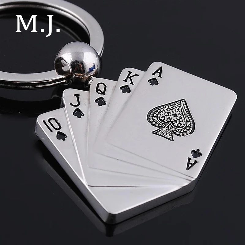 

Fashion New Brand Quality Novelty Poker Charm Men Keychain Trinket Playing Cards Key Chain Key Ring Jewelry Car Accessory Gift