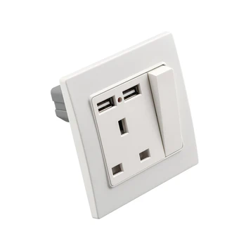 

Cognag UK BS Standard 13Amp Single Switched Socket 2 USB Charge Port For Mobile Output 5V 2.1A Wall Outlet socket PC Panel