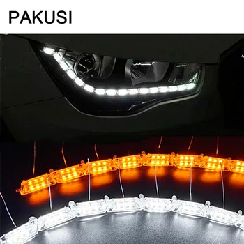 

PAKUSI Car LED Strip Lamp DRL lights 12V White+Yellow turn signal For Mercedes Chevrolet Cruze Honda Civic Mazda CX-5 VW Audi MG