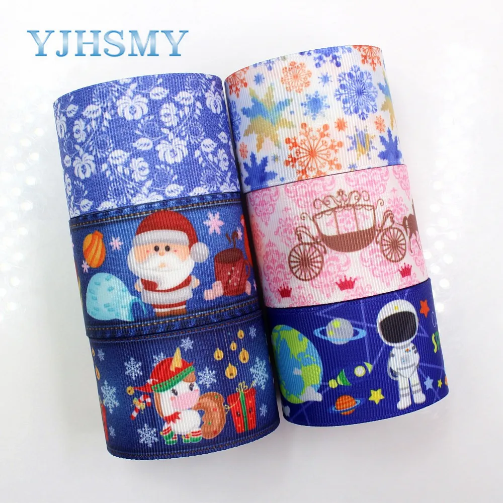 

YJHSMY G-18925-1172,38 mm 5 yards Christmas snowflake Ribbons Thermal transfer Printed grosgrain,Holiday decoration DIY material