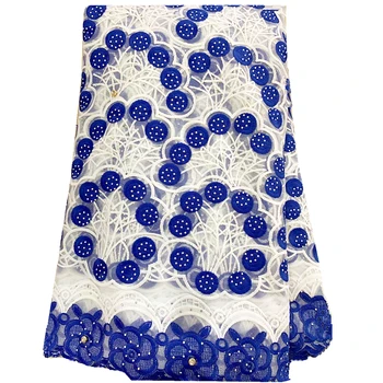 

Lastest White African Lace Fabric High Quality Nigerian Lace Fabric With Stones Blue Embroidery Tulle French Lace with stones
