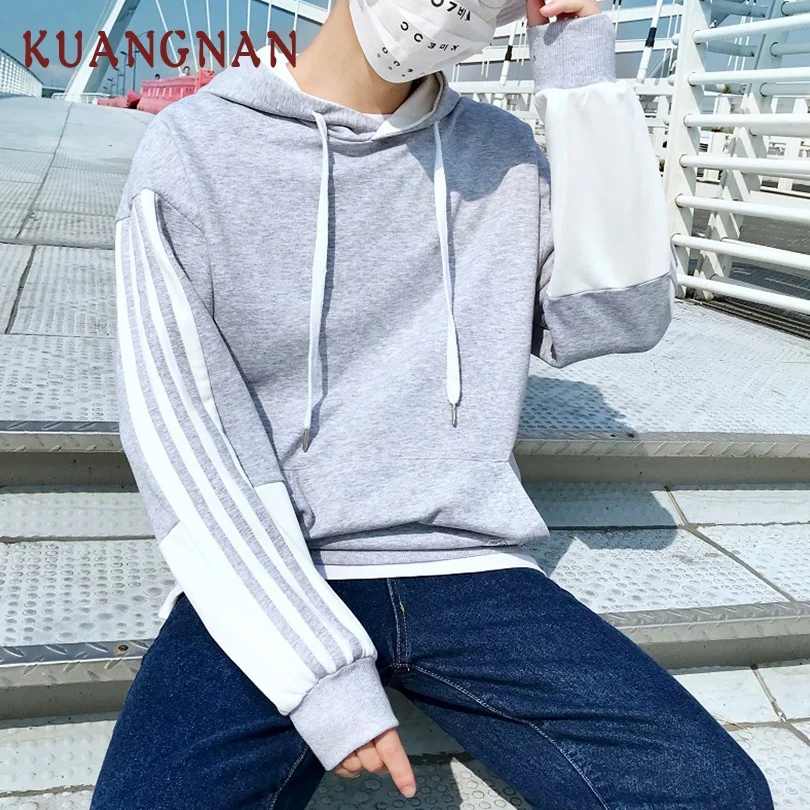 KUANGNAN/Повседневная полосатая Мужская Толстовка Harajuku с капюшоном мужская Японская