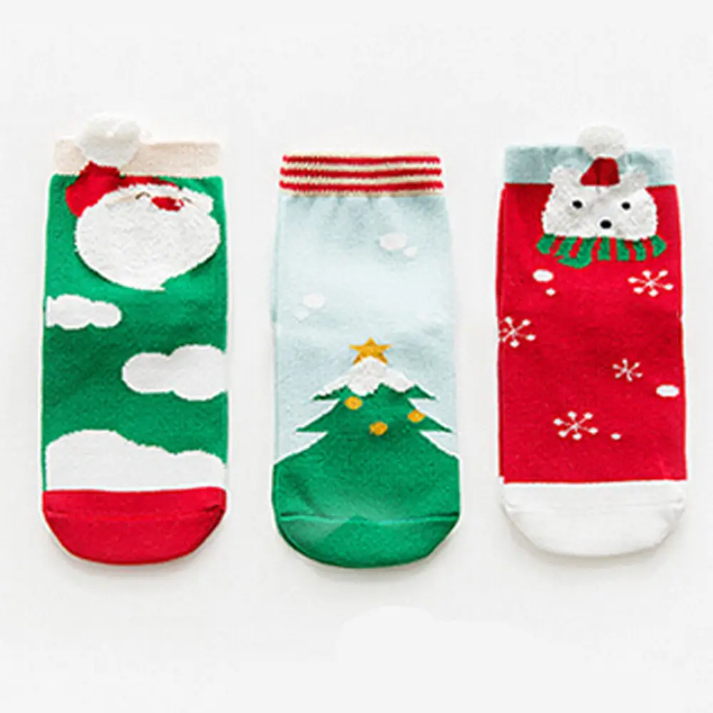 Комплект из 3 пар, милые рождественские носки для маленьких девочек, Рождественские Зимние носки унисекс для мальчиков и девочек
