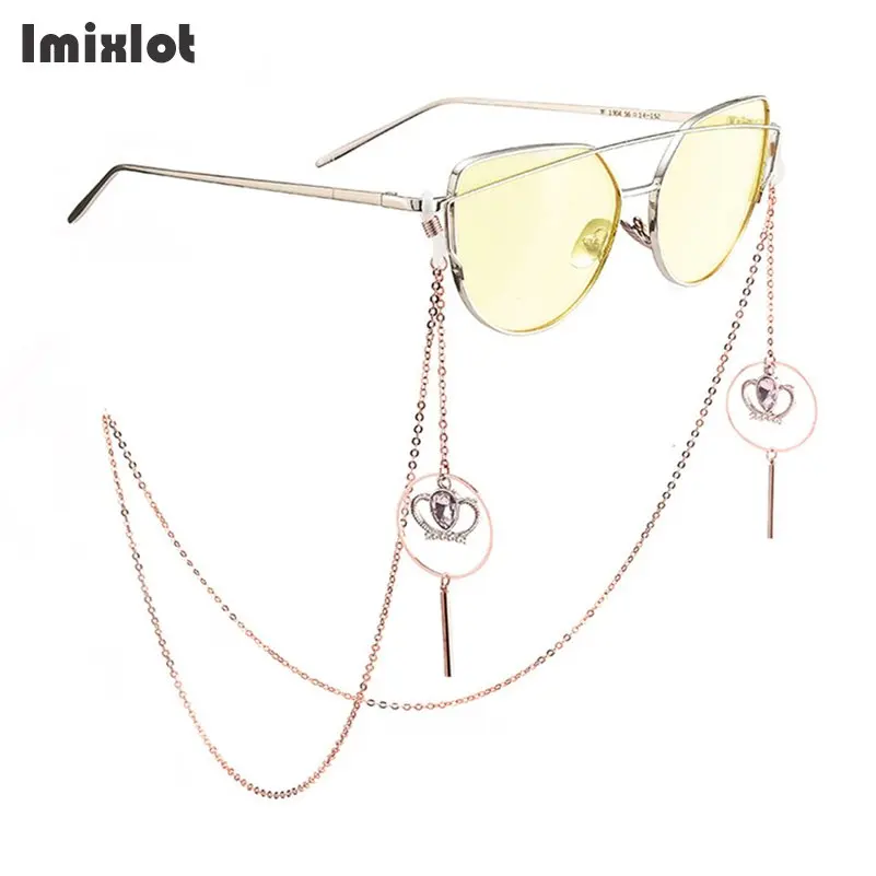 

Fashion Retro Womens Glasses Chain Eyeglass Metal Cords Rhinestone Crown Sunglasses Spectacles Holders Optical Frames Rope