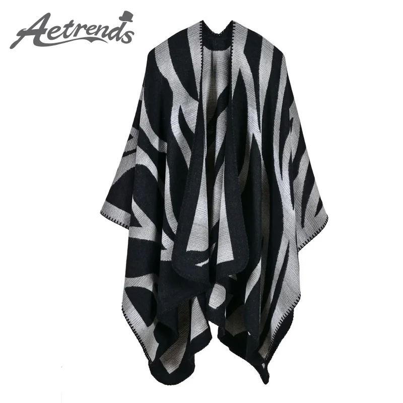 

2016 New Winter Scarves Women Cashmere Poncho Fashion Striped Design Cape Z-3696
