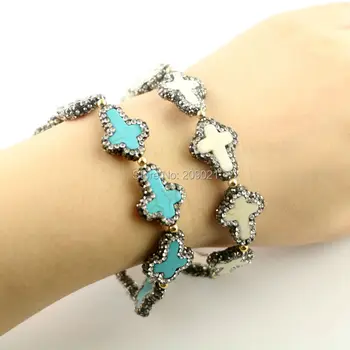 

A simple style ~ 4pcs Pave Rhinestone Crystal White / Blue Stone Cross Charms Bracelets Jewelry Finding