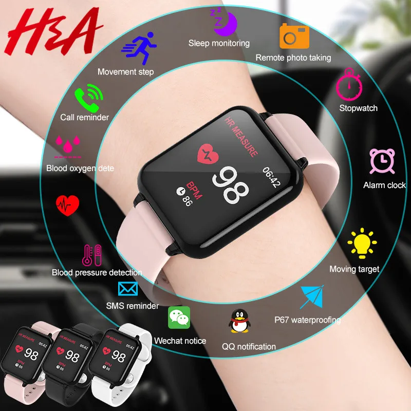 

H&A B57 Smart Watch Bracelet IP67 Waterproof Heart Rate Monitor Blood Pressure Fitness Tracker Women Men Sport Wearable Watch