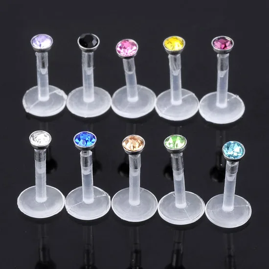 

JOVIVI Hot 10pc 16G Mixed Acrylic CZ Crystal Bar Monroe Lip Ring Labret Stud Flesh Piercing Mixed Color Body Piercing Jewelry