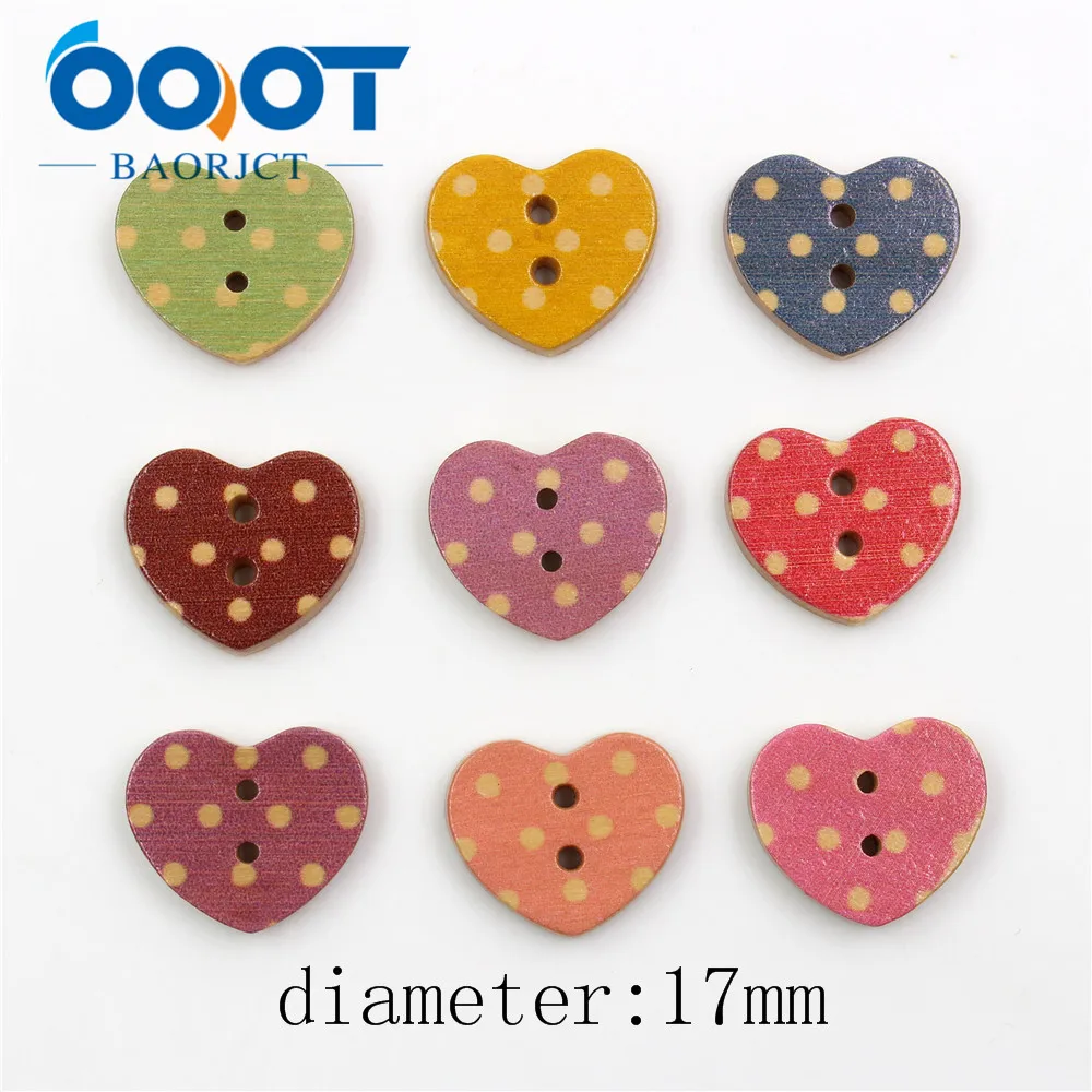 OOOT BAORJCT 181235 100 pcs Heart-shaped Mixed Multicolor 2 Holes Wood Sewing Buttons sinicism 17 mm clothing buttons DIY