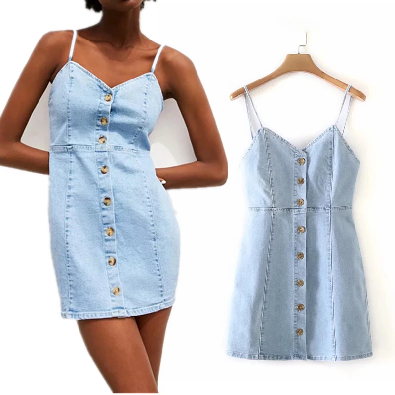 

denim Dress 2019 Summer vintage strapless dress Ladies neck Sleeveless breasted Women Vacation Maxi Vestidos Party Dress