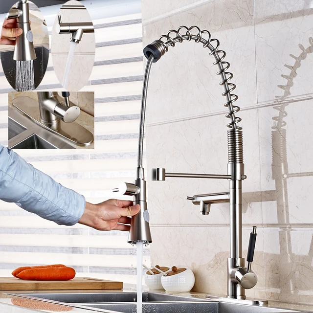 Best Offers Large Spring Two Swivel Spouts Single Handle Kitchen Faucet Mixer W/Cover Plate