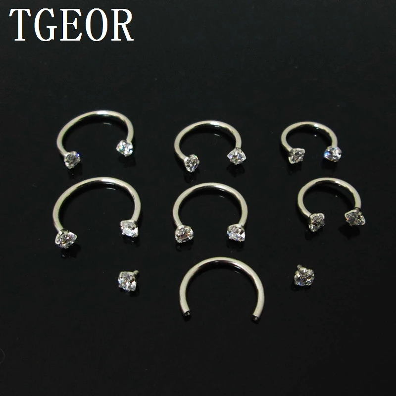 

free shipping charm wholesale 20pcs 16G circular piercing double gem CZ cubic zircon Stainless Steel horseshoe body ring