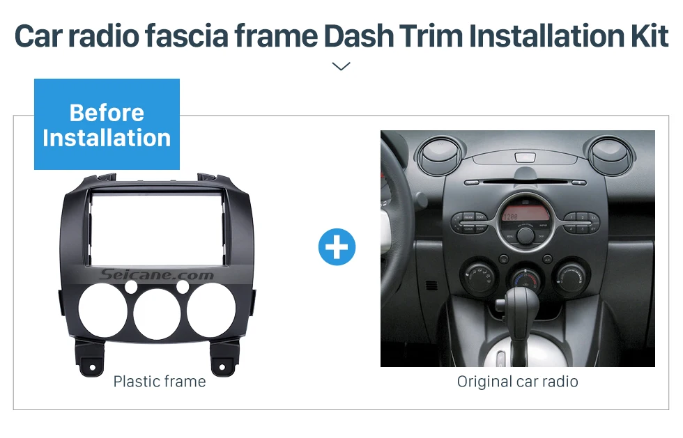 Seicane 2DIN 2007-2014 Mazda 2 Car Radio Fascia Dash DVD Player Auto Mounted Installation Trim Panel Dashboard Face Plate Kit