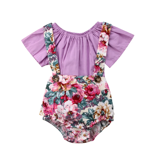 2018 Cute Newborn Kid Baby Girl Purple Clothes Outfit Shirt Tops+Bib