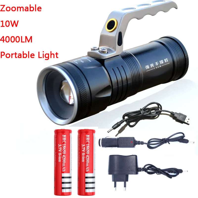 Zoomable 10W LED 4000Lm Rechargeable Flashlight Torch Lantern Portable