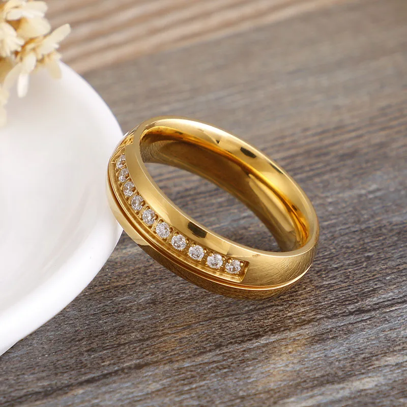 Модный золотого цвета из нержавеющей стали кубического циркония обручальное кольцо для женщин и мужчин Alliance юбилейные ювелирные изделия классические парные кольца
