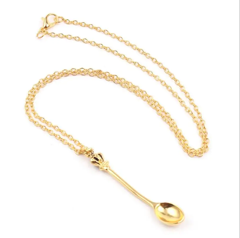 

New Hot Mini Alice Snuff Necklace Crown Spoon Pendant Necklace Women Men Gift Gold Silver Chain Fashion Jewelry 1 pcs