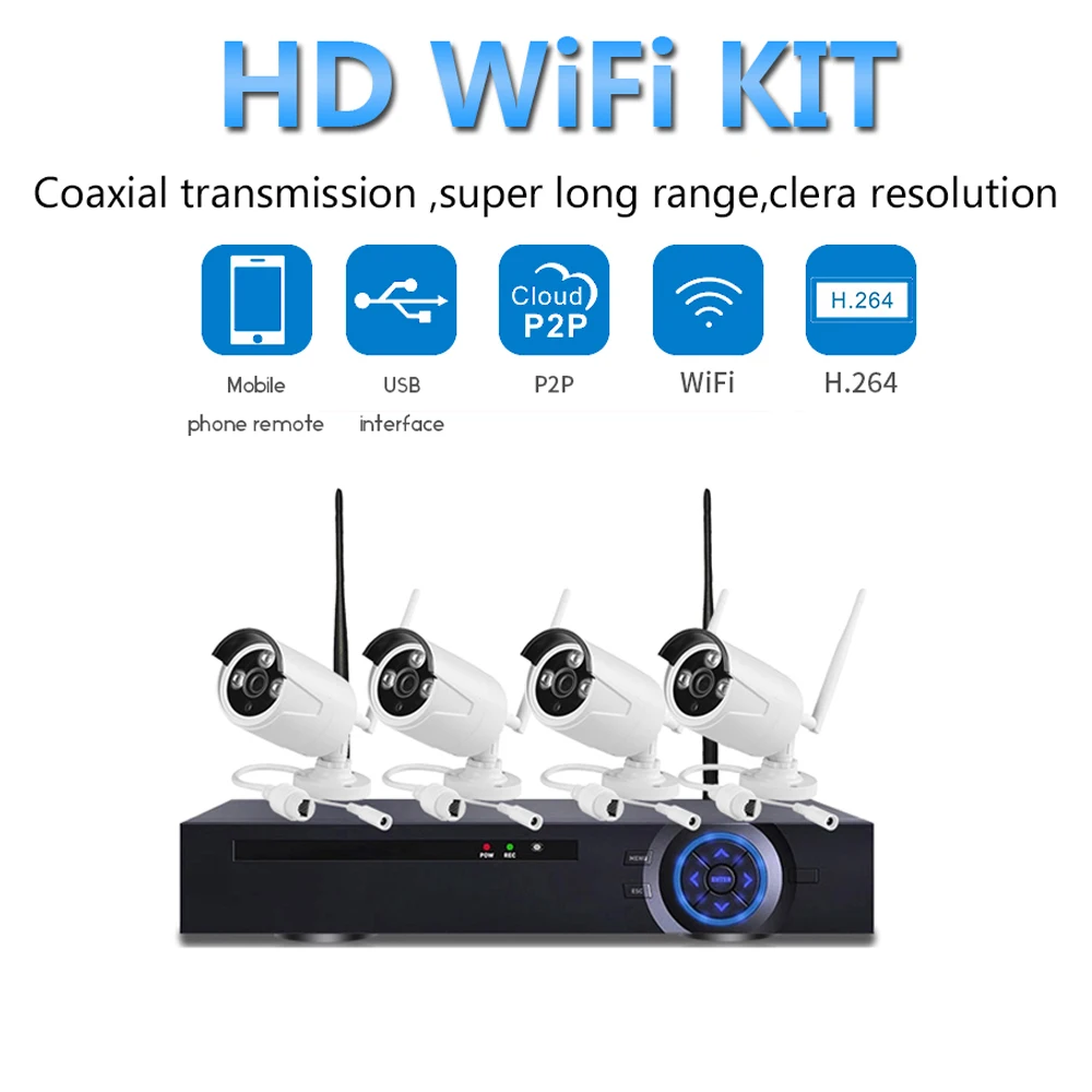 

PUAroom 4CH IP Full HD IP66 waterproof Outdoor Wireless Camera with H.264 NVR wireless security alarm system