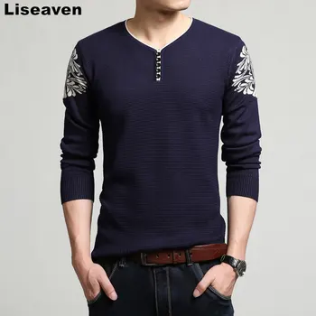 

Liseaven New Winter Men Casual Pritend Sweater V Neck Slim Fit Pullovers Knitted Mens Sweaters Clothing
