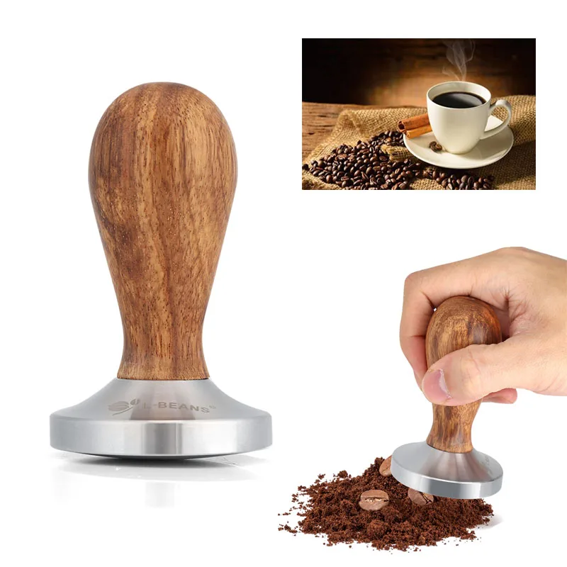 

58mm Wood & Stainless Steel Coffee Tamper Curved Base Espresso Beans Press Tool