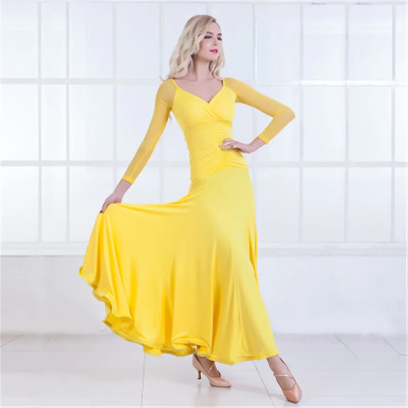 5 Colors Red Women Modern Waltz Tango Smooth Ballroom Dance Dress Standard Ballroom Dress Long Sleeve Ballroom Dance Clothing