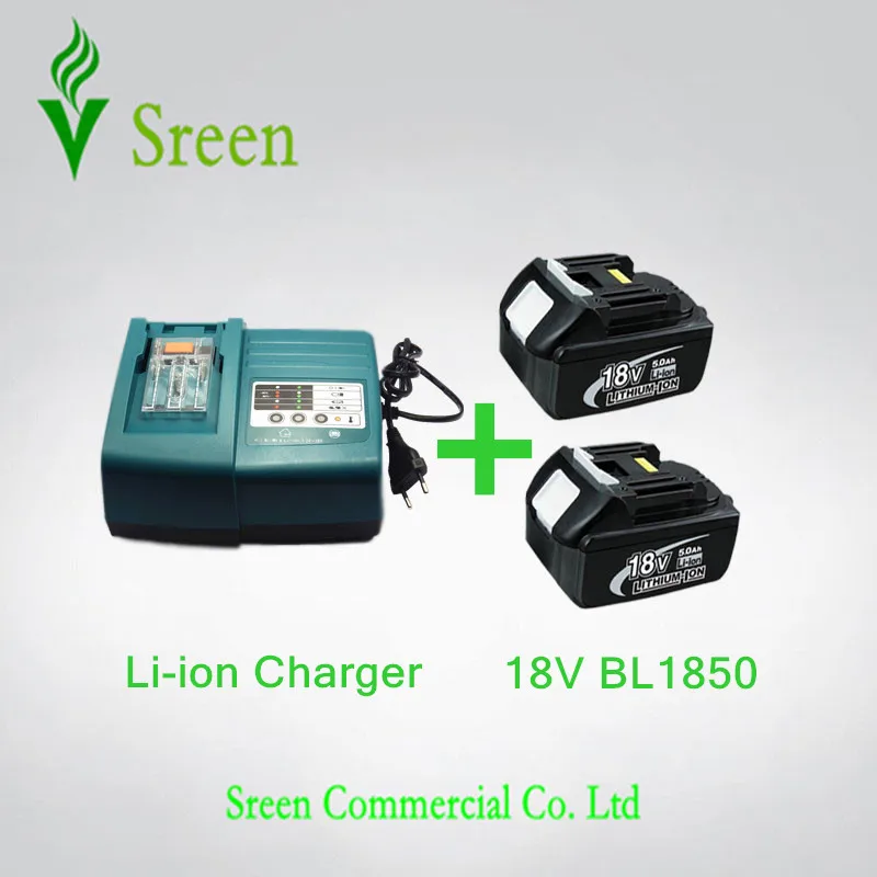 

2PCS 5.0Ah Rechargeable Li-Ion Battery BL1850 with Universal Power Tool Battery Charger Replacement for Makita 18V BL1830 BL1840