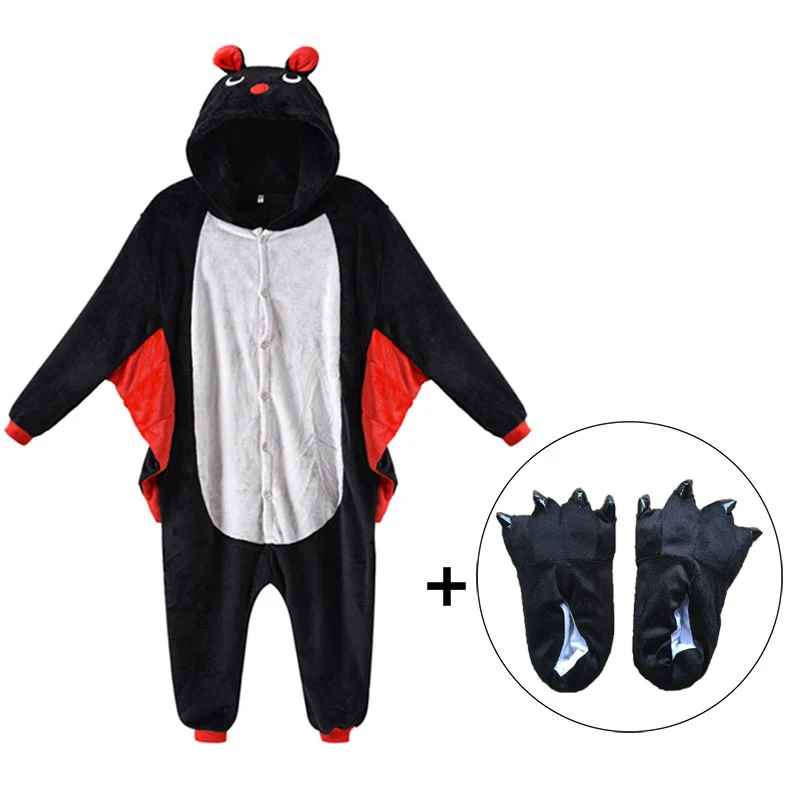 Online Kinder Onesies Mit Hausschuhe Kigurumi Kinder Erwachsene Frauen Bat Tier Pyjama Anzug Overall Party Lustige Outfit Flanell Nachtwäsche