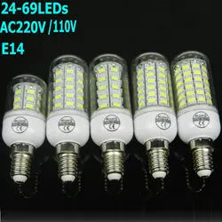 

E14 base AC220V/110V LED Lamp Spotlight SMD 5730 lampada led bulb lamparas Warm white/white 24 36 48 56 69LEDs corn light