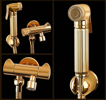 

Best Luxury Gold Brass Bathroom Hand held Bidet Sprayer Faucet Spray Gun & Holder Hose Conector gold valve &1.5m Shower Hose