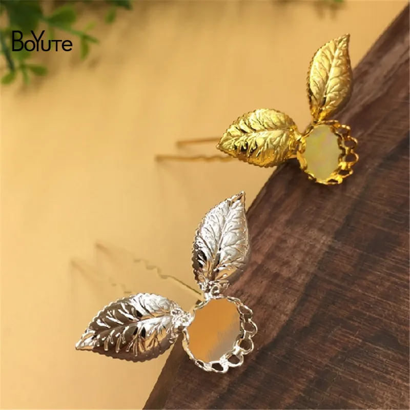 BoYuTe 10Pcs 10MM Cabochon Base Blank Tray Silver Gold 75MM Length U Shaped Hair Stick Kanzashi Hair Jewelry Accessories (3)