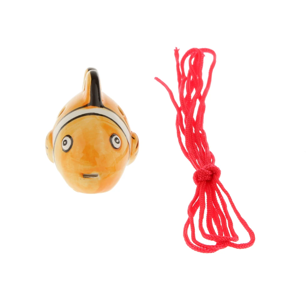Portable Instrument Fish Shape 6 Holes Ocarina Ceramic Orange Musical Strap with Finger Chart Textbook