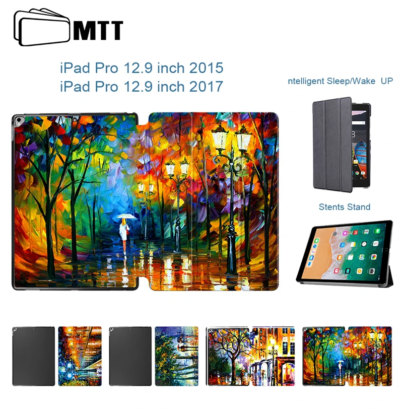 

MTT Oil Painting Case Cover For iPad Pro 12.9 inch 2017 PU Leather Flip Stand Tablet Case Protective Shell Auto Sleep/Wake Up