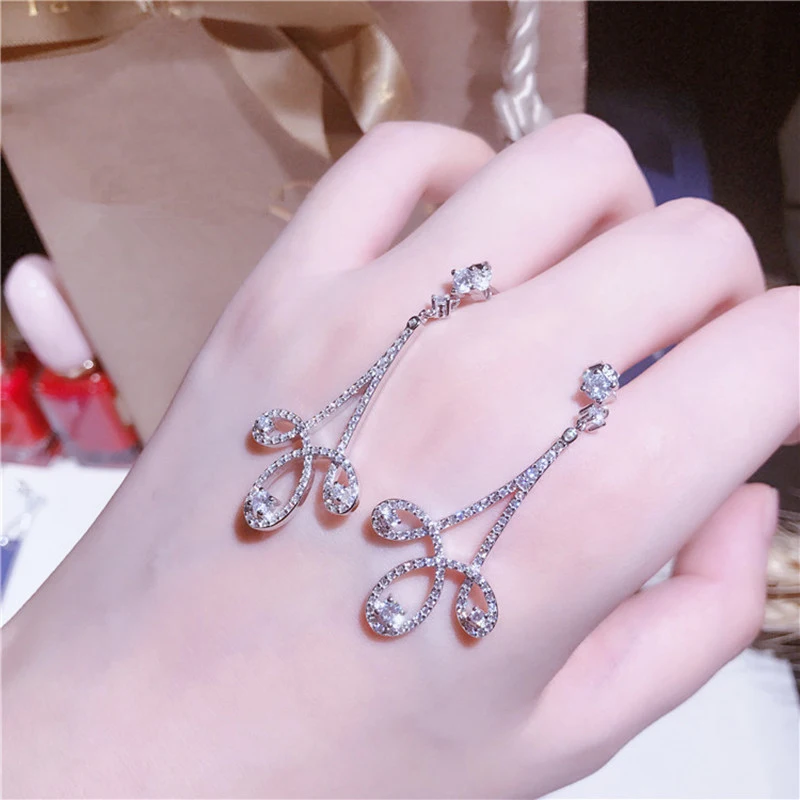 2018 New S925 Sterling Silver Single Zircon Long Flowers Earring Micro Set Full Classic Earrings Summer Women's Accessor | Украшения и