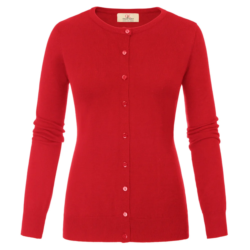 

Women Ladies Cardigan Sweater Coat Tops Button Up Crew Neck Button Placket Soft Black Casual