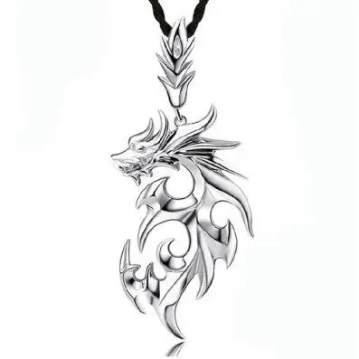 

Domineering Flame Dragon Pendant Necklace Titanium Steel Personality Retro Punk Style Jewelry for Men with Leather Rope Chain