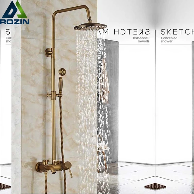 Buy Naples Antique Brass Rainfall Shower Set with Shower Caddy One