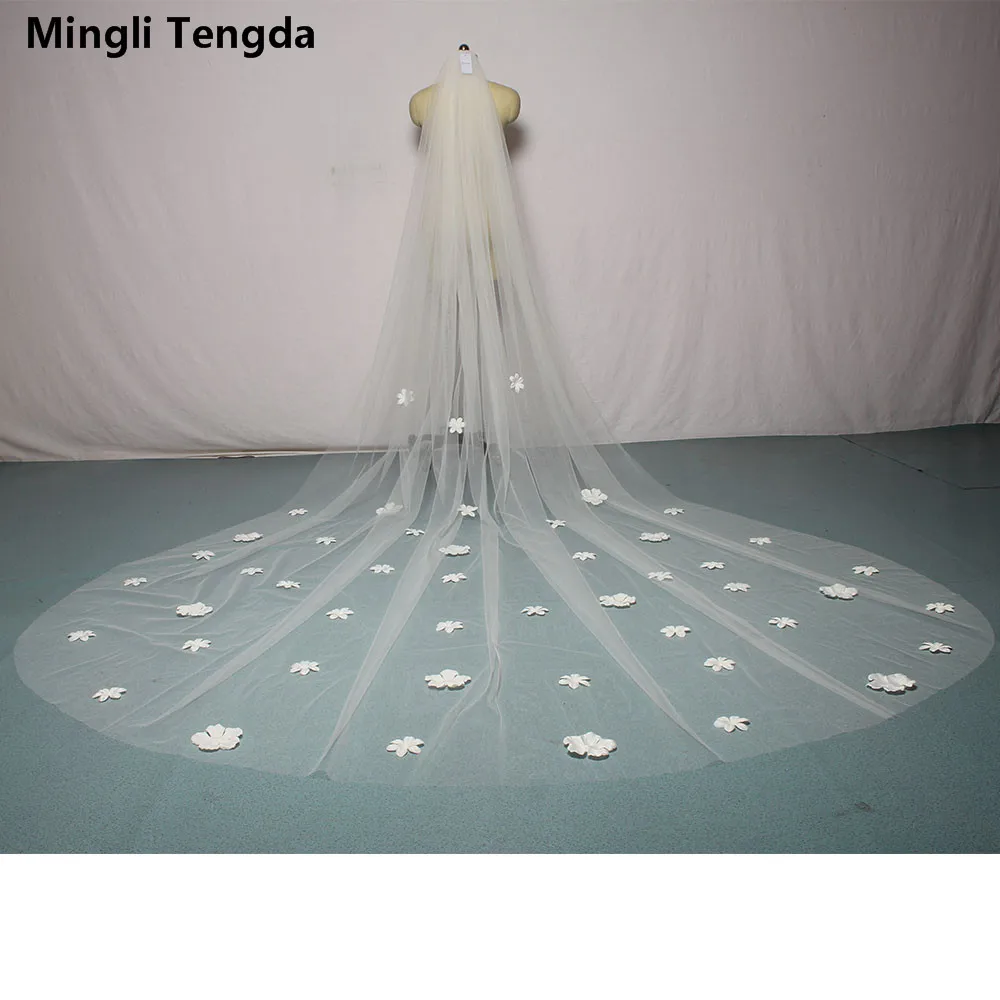 Mingli Tengda Фата 3 М длинные с расческой довольно цветы фаты невесты собор вуаль цвета слоновой кости свадебные аксессуары