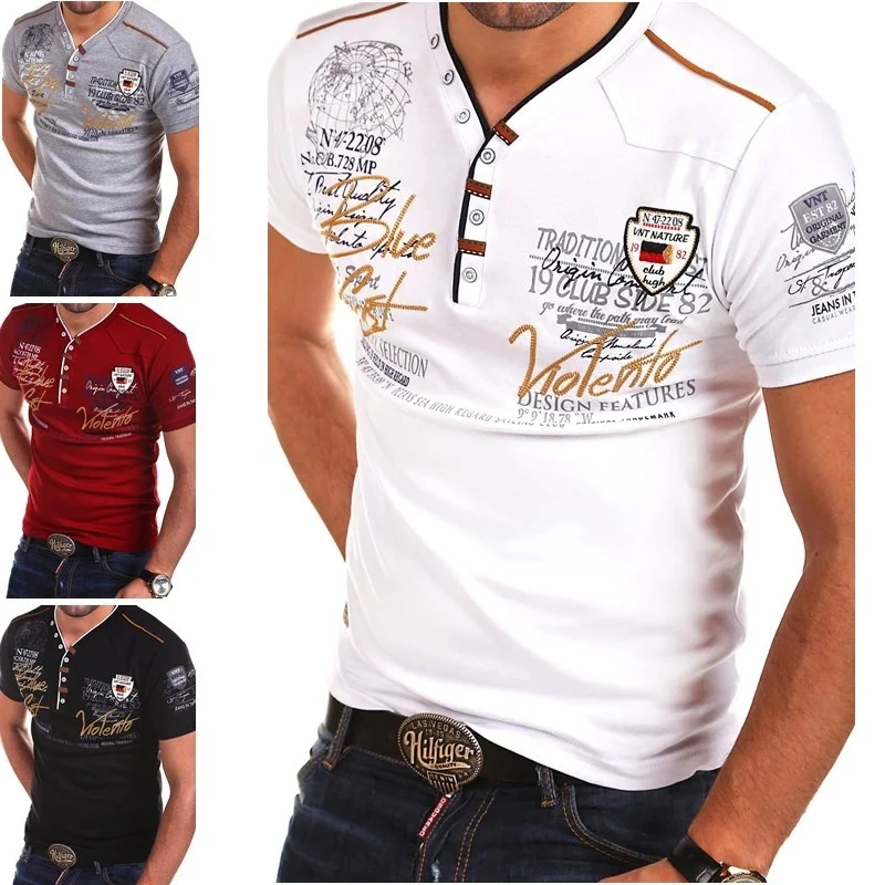 Skup Marka zogaa 2019 letnia koszula męska z krótkim rękawem moda dekolt w serek bawełniane koszule topy Casual Slim Fit koszulki z nadrukiem dla mężczyzny